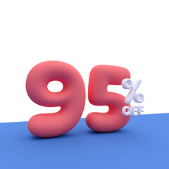 3D Render percentage number 95% for discount process