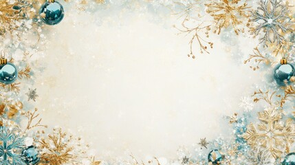 Elegant Christmas Frame with Blue Ornaments and Golden Accents, Ideal for Holiday Greetings and Special Occasions