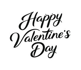 Happy valentine’s day calligraphy design. Black handwritten valentine’s day text illustration. Romantic happy valentine’s day lettering.