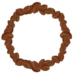 Circular Frame Made of Roasted Coffee Beans Isolated on White Background