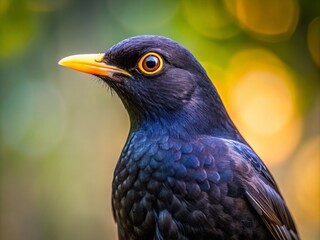 Fototapeta premium Minimalist Black Bird Photography: Elegant Dark Feathers, Simple Background, Close-Up