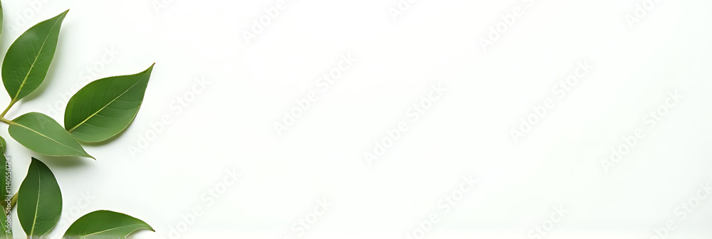 Aufkleber A simple flat lay photography style features a top view of a single leaf on a white background with green foliage._00004_