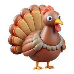 3D-Style Beautiful Turkey Clipart &ndash; Realistic Bird Illustration on White Background