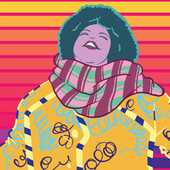 Fototapeta premium afro girl with beauty smile and wear winter Retro Sci-Fi futuristic outfit