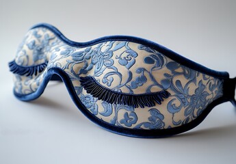 Elegant Blue Floral Eye Mask With Lashes