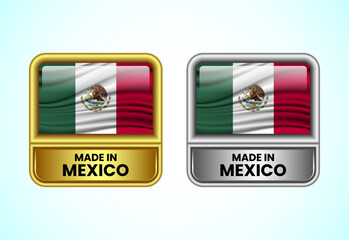Made in Mexico label icon in gold and silver color. Flag icon set for business
