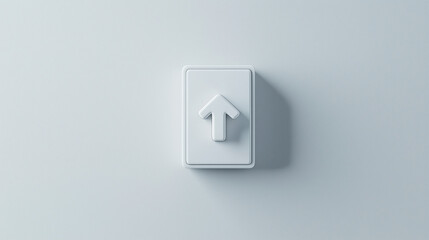 Fototapeta premium Minimalist White Arrow Up Button: A simple and clean 3D rendered white arrow button pointing upwards, isolated against a white background. Ideal for website and app design. 