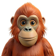 3D-Style Beautiful Orangutan Clipart – Realistic Wildlife Illustration on White Background