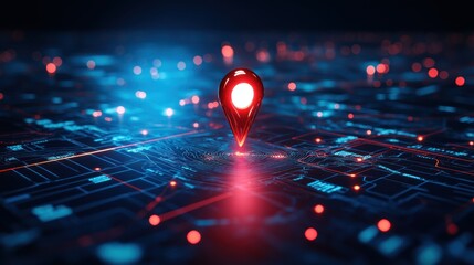 Digital Location Pin on Futuristic Map