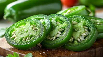 Close-up of Sliced Jalapenos, Fresh and Vibrant