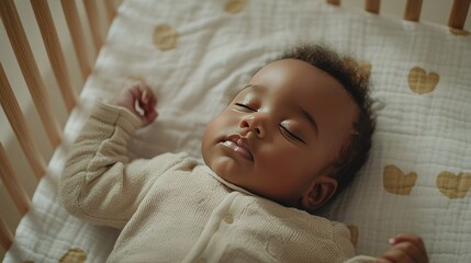 Sleeping baby on back in a crib with a calm, quiet environment 