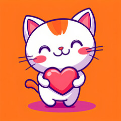 Obraz premium Cartoon cat holding a heart in its mouth