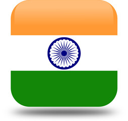 India Flag &ndash; 3D Square Icon Style with Drop Shadow, High Resolution PNG