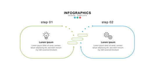 Vector Infographic label design template with icons and 2 options or steps. Can be used for process diagram, presentations