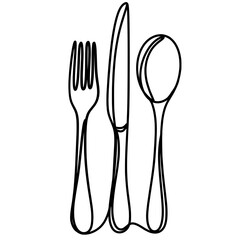 Spoon, knife and fork one continuous line art drawing
