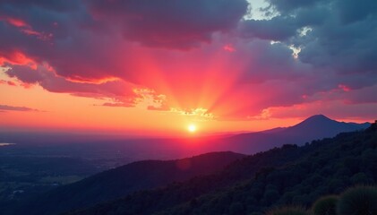 Obraz premium Horizon at sunset with a distant mountain range, far, sky, landscape