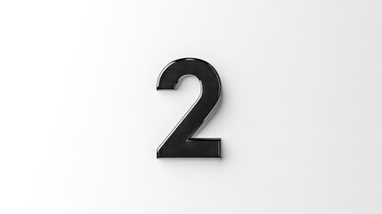 Number two symbol minimalist black chrome object on white background