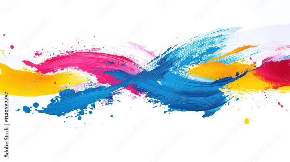 Wall mural abstract colorful paint strokes intertwined, creating a dynamic and vibrant design on white backgrou