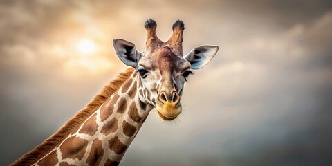 Obraz premium Minimalist Giraffe Portrait: Elegant Long Neck Animal Photography