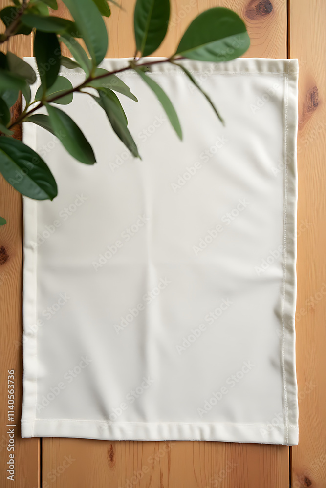 Poster a fabric placemat is placed on a wood table top, creating a clean and simple decorative background._