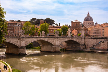 River and bridge in Rome city, Italy