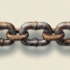 Fototapeta premium Close-up of a rusty steel chain, showcasing its weathered texture and unique characteristics against a neutral background.