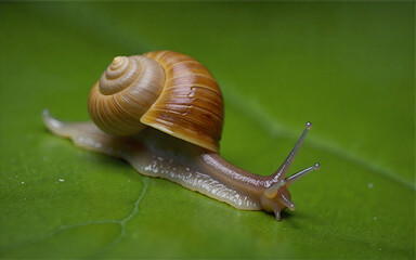 Macro Shot of a Snail on a Leaf