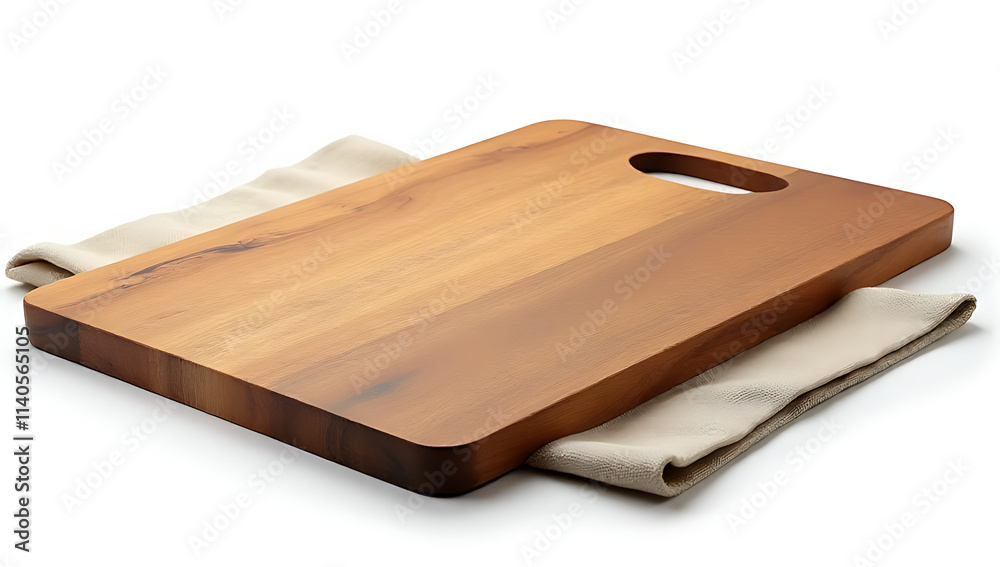 Aufkleber A chopping board placed on a tablecloth, isolated with a clipping path for use as a design key visual and background._00002_