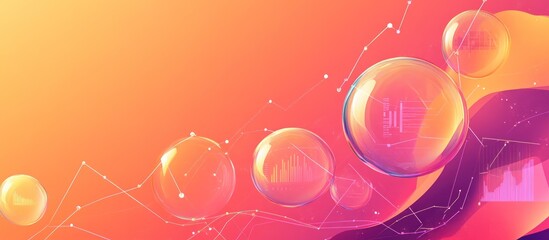 Abstract graphic with transparent bubbles containing data charts on a vibrant orange background.