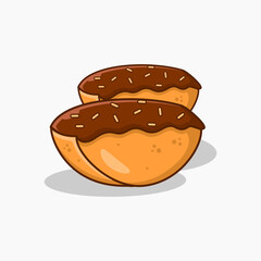 Pukis cake, a traditional Indonesian snack for dessert, topped with melted chocolate. Vector illustration of Kue Pukis designed in cute flat cartoon style.