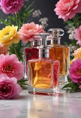 Perfume bottles filled with fresh cut flowers, fresh cut, floral, fragrant