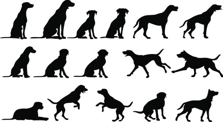 Dog silhouette vector art set in different styles, using black color illustration design