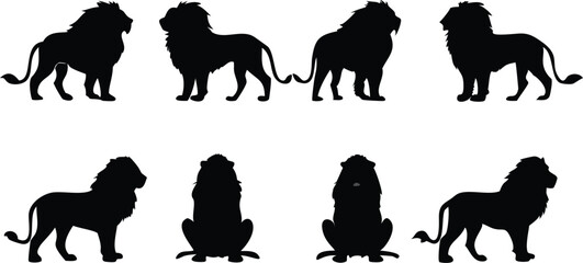 Lion silhouette vector art set in different styles, using black color illustration design