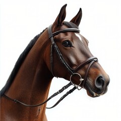 Fototapeta premium Majestic horse with detailed bridle captured against a plain background