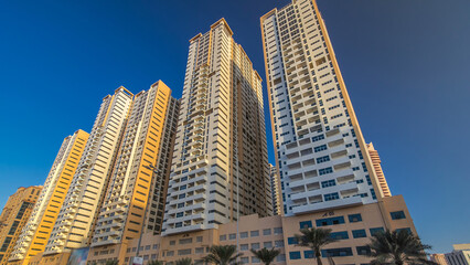 Modern new towers in Ajman timelapse hyperlapse. Cityscape of Ajman.