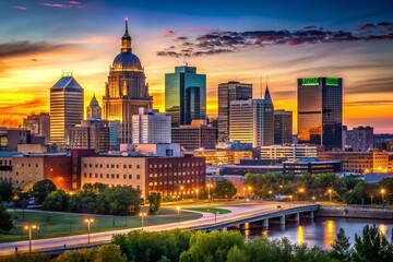 Naklejka premium Minimalist Saint Paul Skyline Photography: Cityscape, Architecture, Urban, Sunset, Twilight