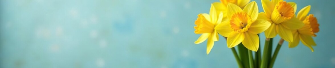 Fototapeta premium Spring bouquet in vase with Narcissus daffodils, bouquet, bulb