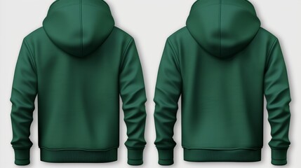 Set of green front and back view tee hoodie hoody sweatshirt on transparent background cutout, PNG file. Mockup template for artwork graphic design --ar 16:9.