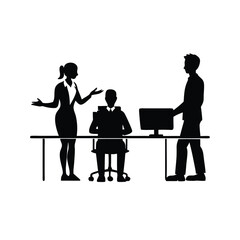 a black silhouette of three people in an office setting