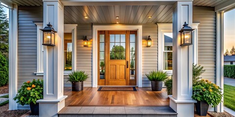 Fototapeta premium Modern Farmhouse Front Door Design Ideas | Stylish Entryway Inspiration | Exterior Home Decor