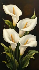 Obraz premium Calla lilies emerging from dark background painting