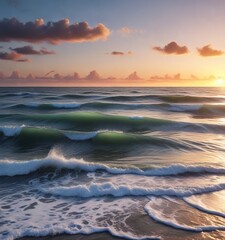 Obraz premium Waves on a calm sea with a distant horizon line, reflective surfaces , horizon line, calm sea