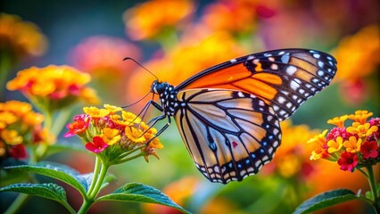 Obraz premium Monarch Butterfly Lantana Flower Long Exposure Photography - Stunning Nature Image
