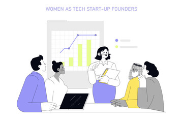 Women In Technology. Flat Vector Illustration