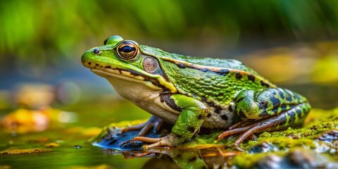 Fototapeta premium Moor Frog Rana Arvalis: High-Resolution Image, Amphibian, Wildlife Photography, European Frog, Rare Frog, Nature, Green Frog, Wetland Habitat, Close-Up, Animal Photography, Wildlife Conservation