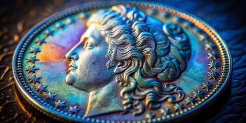 Morgan Silver Dollar:  Close-up Photography,  Vintage Coin, American Numismatic, Precious Metal, Detailed Texture, High Resolution Image