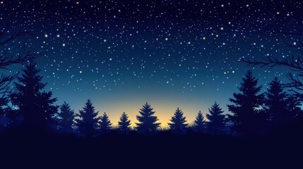 A serene night sky filled with stars above a silhouette of pine trees, creating a tranquil and enchanting atmosphere.