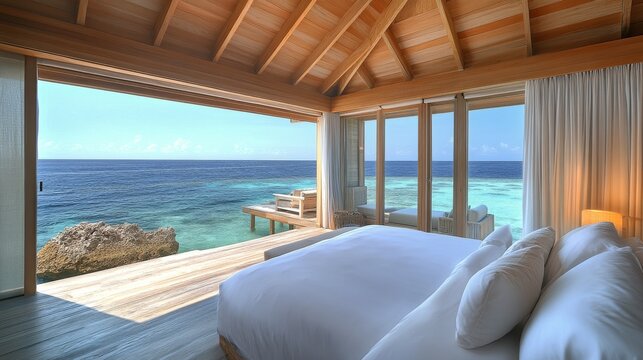 Luxurious beachfront villa with stunning ocean view in tropical paradise