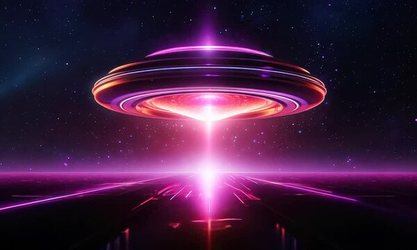 mystery futuristic ufo shining in neon colors