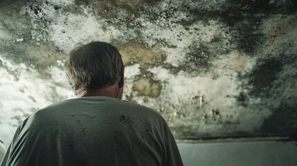 a man standing in front of a dirty wall